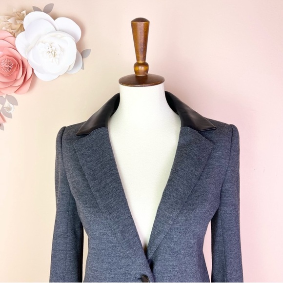 New! TORY BURCH Leather Collar Wool Blend Jacket - Picture 4 of 8